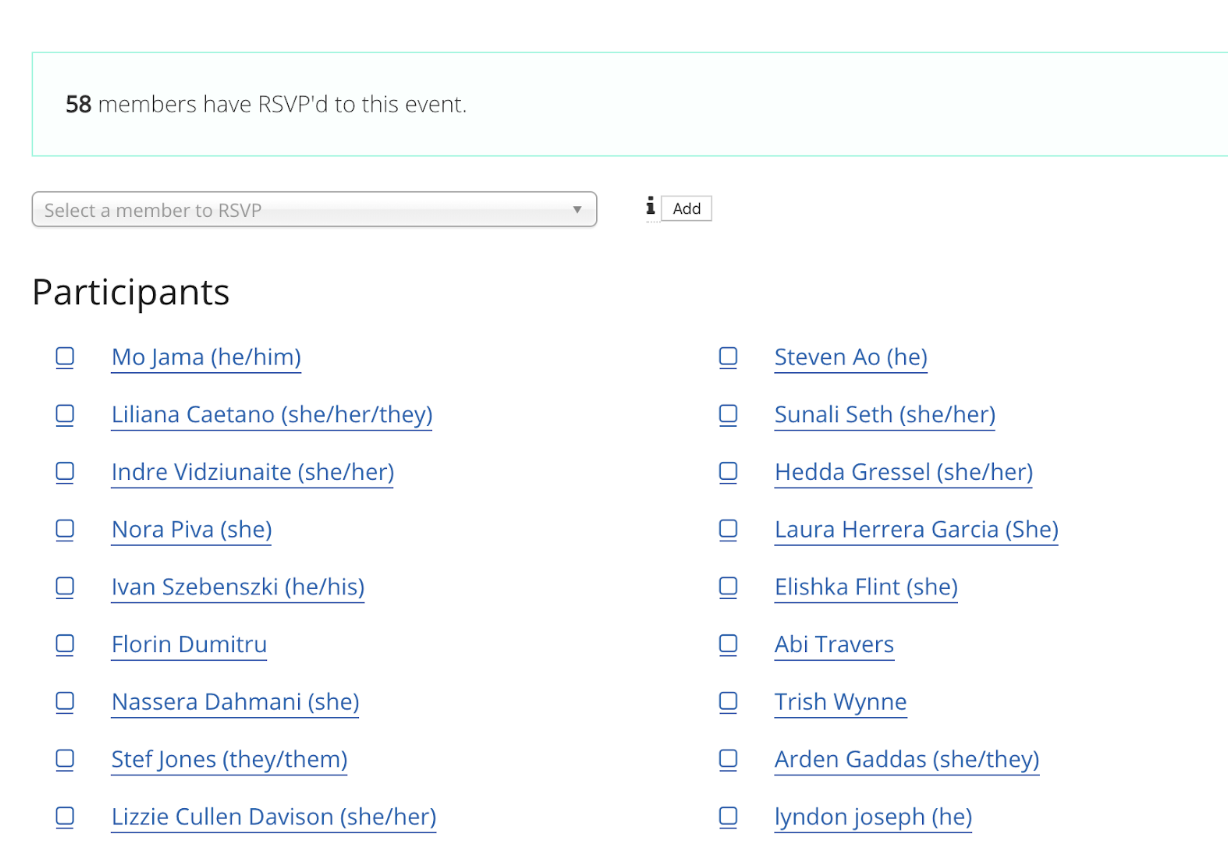 monthly attendee list
